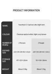 Naturehike Cloud-Creek UPF50+ 2 Kişilik Kamp Çadırı Kahverengi