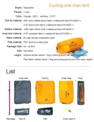 Naturehike Spider1 Cycling Ultralight Tek Kişilik Kamp Çadırı + Zemin Matı